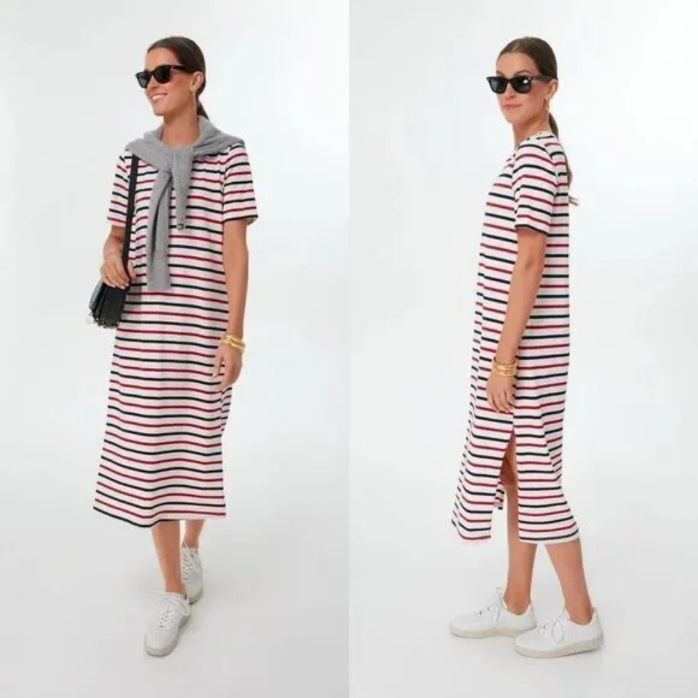 TUCKERNUCK Pomander Place Americana Stripe Short Sleeve Gio Maxi Shirt Dress XXL
